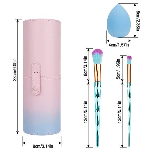 Makeup Brush Set, KOMAKE 12pcs Blue Makeup Brushes Travel Set With Holder Makeup Brush Organizer Foundation Powder Contour Blush Eye Cosmetic Brush Sets With Bonus Gift Makeup Sponge - Thumbnail 4