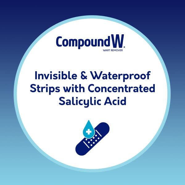 COMPOUND W MAXIMUM STRENGTH ONE STEP INVISIBLE WART REMOVER STRIPS WITH SALICYLIC ACID, WATERPROOF, DISCREET WART REMOVAL BANDAGES FOR COMMON AND PLANTAR WARTS, 14 COUNT