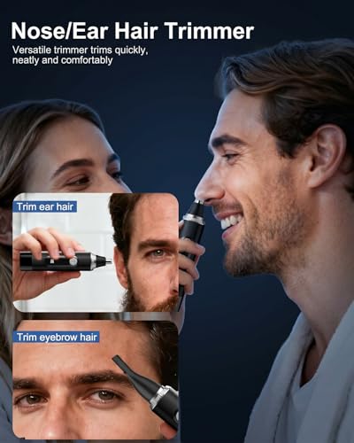 Nose Hair Trimmer for Men,2026 Professional LED Display Painless IPX7 Waterproof Eyebrow & Facial Hair Trimmer,USB Rechargeable Dual-Edge Blades,Black