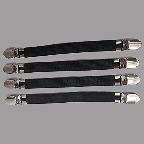 Dete Mattress Corner Bed Sheet Straps Fasteners Holder with Metal Clips A Set of 4 Straps (black)