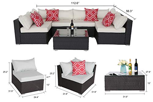 Do4U Patio Sofa 7-Piece Set Outdoor Furniture Sectional All-Weather Wicker Rattan Sofa Beige Seat & Back Cushions, Garden Lawn Pool Backyard Outdoor Sofa Wicker Conversation Set (Beige) - Thumbnail 2