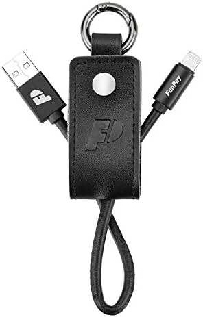 Lightning Cable, FunPay Portable 0.9FT 2.4Amp USB A to Lightning Quick Charger Cable with Key-chain and Leather for iPhone X / 8 / 8 Plus / 7 / 7 Plus / 6 / 6s / 6 Plus / 5s / 5c (Black - 1 Pack)
