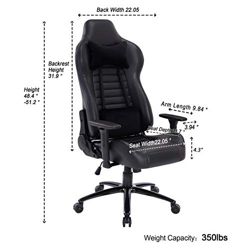 Blue Whale Massage Gaming Office Chair - Metal Base and Special Wave Support,High Back Reclining Racing Game Computer Desk Chair,Ergonomic Leather Executive Chair with Headrest and Lumbar Pillow 8301