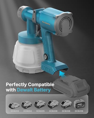 Tilswall Cordless Paint Sprayer, Paint Gun with 1000ml High Capacity Container Compatible for Dewalt 20V Battery(Not Included), 20 fl oz Cup, 2 Nozzles & 3 Patterns -for House Painting, Furniture