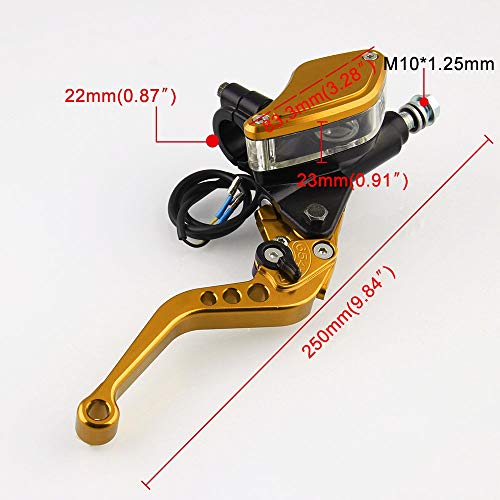 Zesion Motorcycle 7/8" 22mm Universal Hydraulic Brake Clutch Master Cylinder Reservoir Lever 1Pair (Color : Gold) - Thumbnail 3