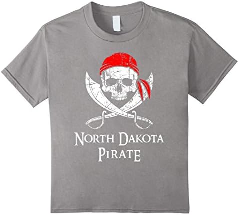 Kids North Dakota Pirate Jolly Roger Skull State T-Shirt 10 Slate