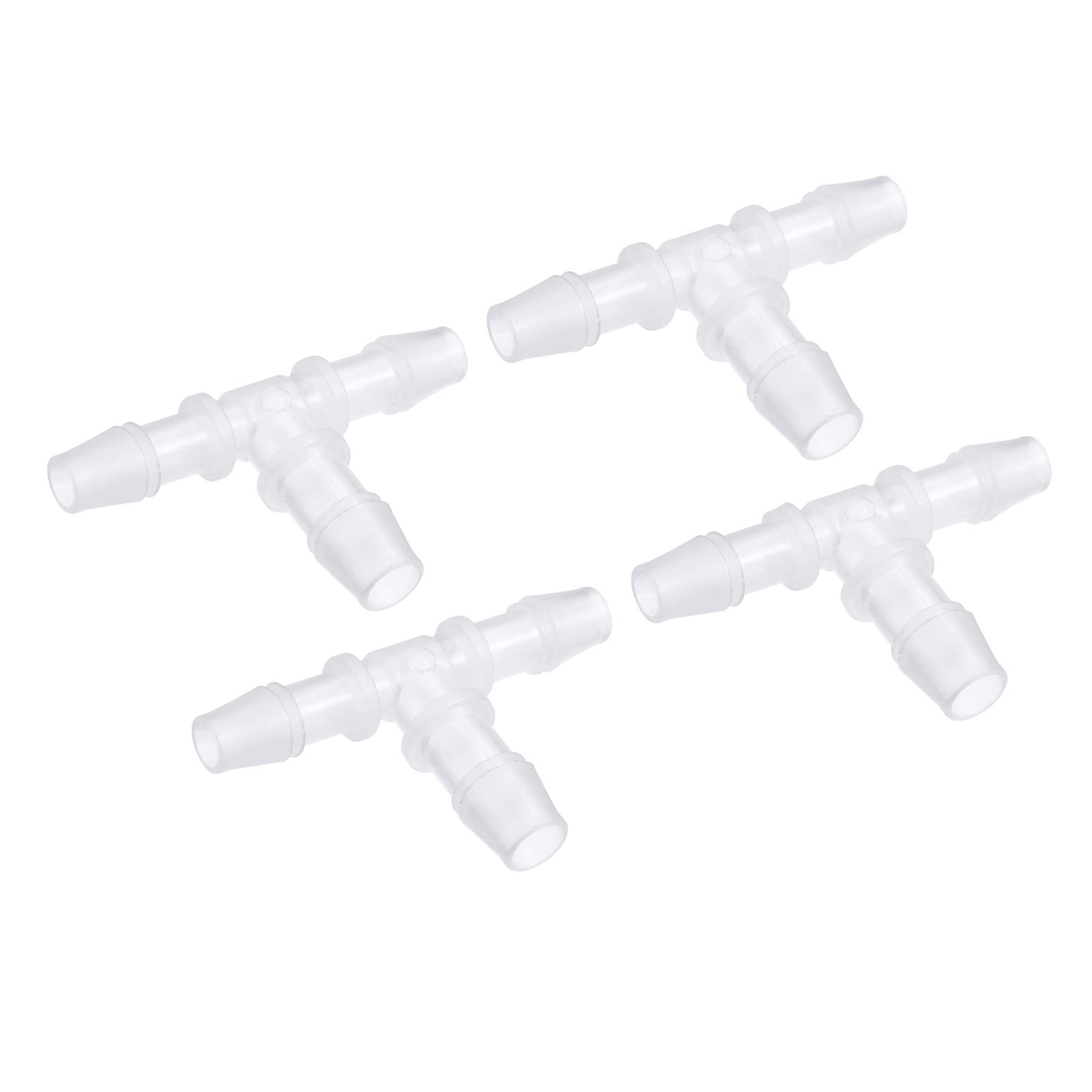 M METERXITY 4 Pack Barb Hose Fittings - 8x10x8mm OD Tee Plastic Pipe Connectors Apply to Water Fuel, Transparent(T Shaped 3 Way)