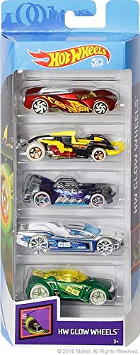 HW Hot Wheels Glow Wheels 5-Pack Diecast Vehicles