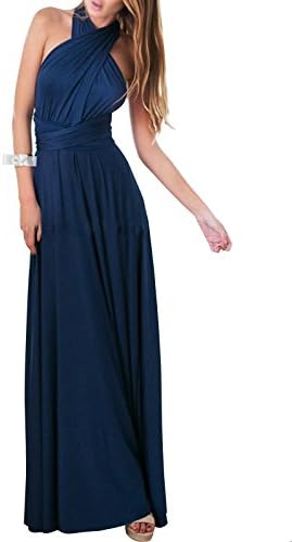 SWQZVT Women's Summer Wedding Maxi Convertible Infinity Floor Long Fitted Dresses Evening Party Length Casual Dress Dark Blue L