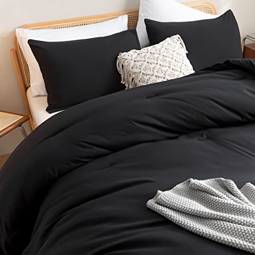ROSGONIA Black Comforter Set Queen, 3pcs(1 Boho Black Comforter & 2 Pillowcases) All Season Bedding Lightweight Bedspread Blanket Quilt Bed Set Gifts