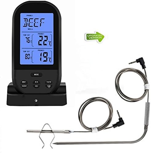 Goldbeing Wireless BBQ Thermometer with 2 Temperature Sensors, Cooking Meat Thermometer for Meat Barbecues BBQs, Oven Thermometer Smoker Thermometer for Meat Cooking in the Oven black