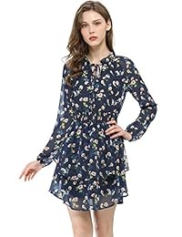 Allegra K - Mini vestido de gasa con volantes y estampado floral para mujer, cuello en V, cintura ahumada