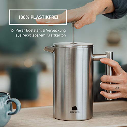 Groenenberg French Press aus Edelstahl | 1 Liter (5 Tassen) | Erhältlich in 3 Größen | Thermo Kaffeebereiter… – Bild 5