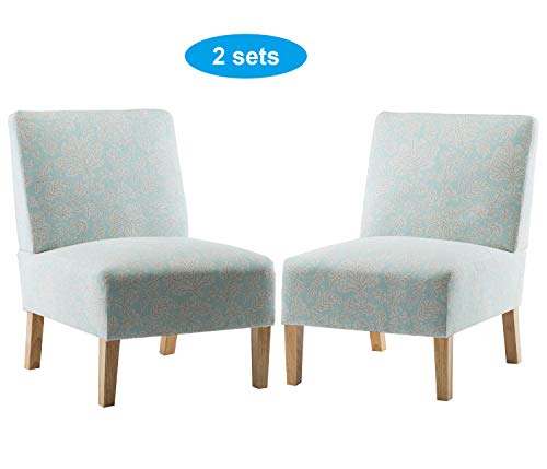 Accent Chair Armless with Blue Flower Fabric for Bedroom Reading Living Room, Modern Slipper Sofa Chair, Mid Century Throne Chair for Wedding, Vanity Chair for Makeup - Set of 2 (Blue Flower)
