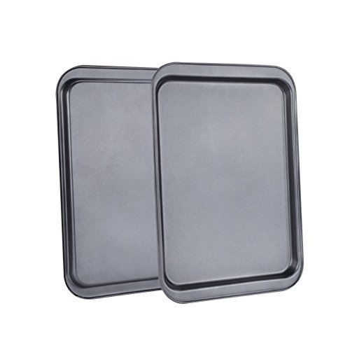 Click Here to See More Images BESTONZON 2PCS 14-Inch Rectangular Baking Sheets Nonstick Baking Pans for Baking