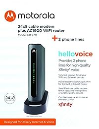 MOTOROLA MT7711 24X8   Módem enrutador de cable con dos puertos para teléfono, DOCSIS 3.0, y router Gigabit WiFi de doble correa AC1900 para Comcast XFINITY Internet y Voice