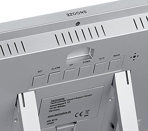 Technoline WS8016 WS 8016 Funk-Wand-Uhr mit Temperaturanzeige, Kuststoff, Silber, klein: 22,5 x 14,3 x 2,4cm