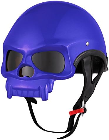 OSNICH Skull Style Half Face Motorcycle Helmet Street Bike Dirt Bike ATV (Adult, DOT Certified) Blue