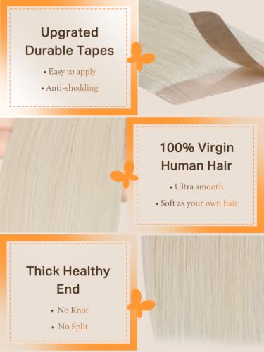 DOORES Natural Remy Straight Extensions, Platinum Blonde 35 cm 14 Inch 100 g 40pcs, Adhesive Extension Natural Hair Straight Skin Weft Remy Hair Extensions