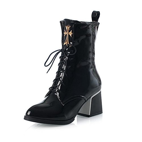 VogueZone009 Ladys Closed Pointed Toe Kitten Heel PU Patent Leather Solid Boots with Metalornament, Black, 5.5 B(M) US VogueZone009 Ladys Closed Pointed Toe Kitten Heel PU Patent Leather Solid Boots with Metalornament, Black, 5.5 B(M) US