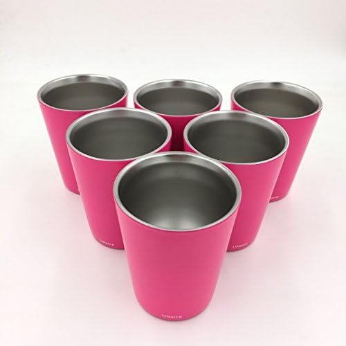 UName Stainless Steel CupsParty Cups, 18/8 Food-grade Tumbler Mug for Camping and Hiking Tumblers, Double Walled Cup Vacuum Insulated Coffee Mug, 10oz, Hot Pink (6 cup)UN303