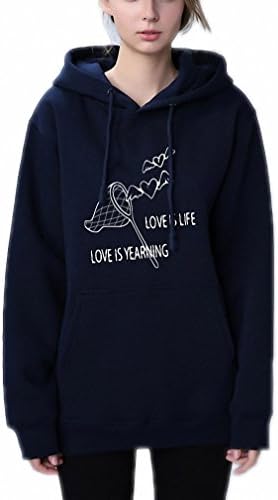 Pretty Youth Love womens hoodies Loose Leisure sweatshirt Simple School hoodie Thickening Warm pullover Autumn Winter Hoody Navy Blue L