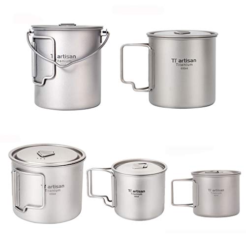 ACEKB Ultralight Titanium Cup Picnic Outdoor Titanium Water Mug with Folding Handles Drinking Camping Cups 300/350/550/650/750ML