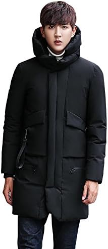 Men's Down Outerwear Coats Long Cotton Hooded Casual Winter Warm Coat Jakets (Black, M)