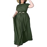 Ophestin Womens Plus Size 2 Piece Dress Outfits Solid Color Crop Top Maxi Skirts Set