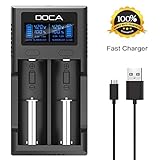 DOCA 2-Bay Speedy Universal Battery Charger,18650 Smart Li-ion Battery Charger with LCD Display for Ni-MH Ni-Cd A AA AAA Li-ion IMR 18650 21700 26650 18500 18350 14500 10440