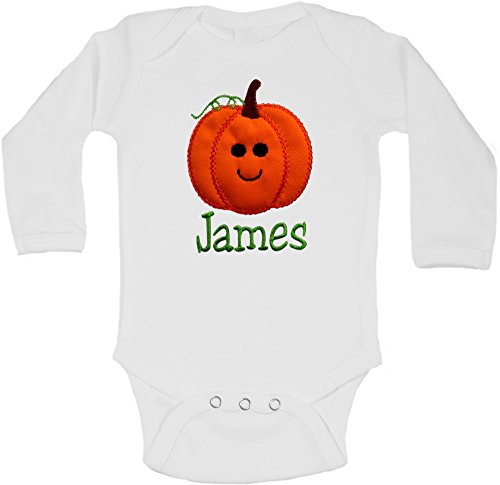 Embroidered Halloween Pumpkin Onesie Bodysuit for BABY BOYS Personalized with Your Custom Name
