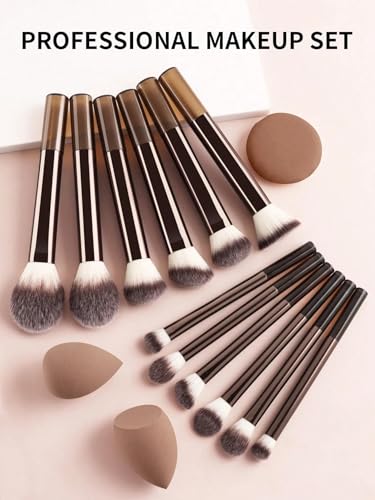Set de brochas de maquillaje mini para principiantes, set de brochas de maquillaje profesionales, un set para maquillar todo el rostro. (Coffee color)