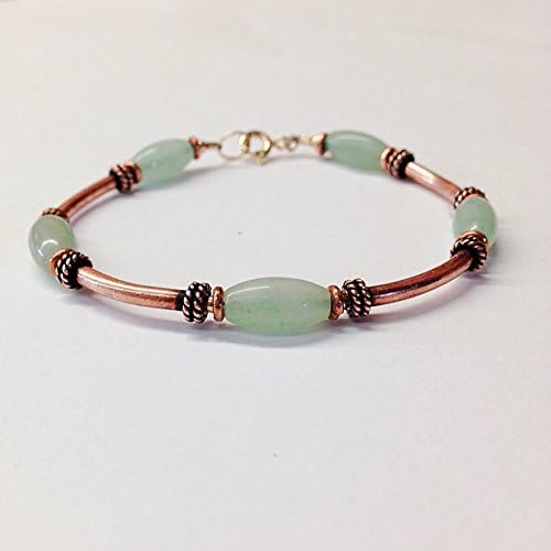 Copper Bracelet for women with light Green Aventurine Gem Stones Gold Clasp