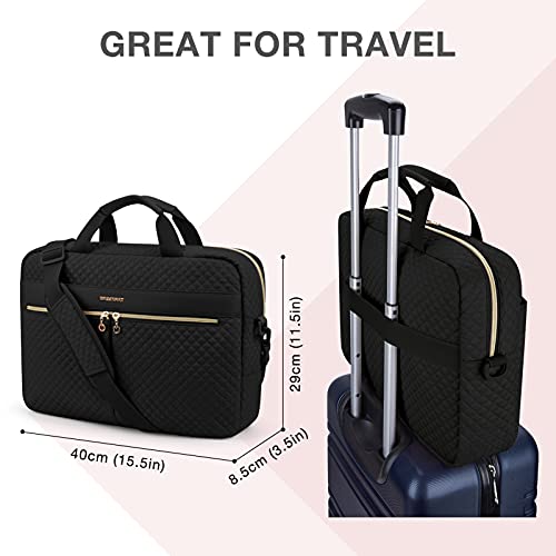 bagsmart Laptop Bag, 15.6 Inch Briefcase for Women Large Laptop Case Computer Bag Office Travel Business (15.6 inch-Black)