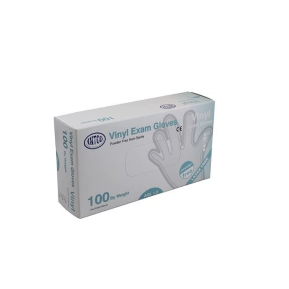 Intco vgpf4501-3 powder-free vinyl disposable gloves, medium, clear, 100 pieces