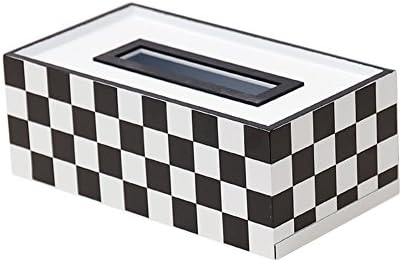 LANGUGU Modern Design Vintage Wooden Tissue Box Holder Rectangle Handcraft Tissue Paper Box Cover Organizer Holder Home Storage Room Office Car Decoration (Black White Plaid)