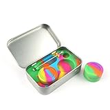 2-5ml Silicone Wax Container and Tools Container Jars Stainless Steel Wax discrete Tin With Extra Carrying Case (Rainbow)