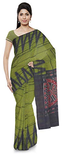 ODISHA HANDLOOM Womens Ikat Cotton Saree (o 100_Green)
