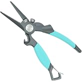 Toadfish Fishing Pliers 8 in, Titanium Coated Saltwater Hook Remover | Fishing gear, 420 stainless steel, carbide braid cutters, spring loaded, thumb latch, sheath, bottle opener