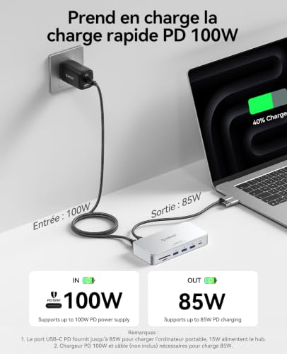 ORICO Station d'accueil 11 en 1 avec boîtier SSD M.2 NVMe/SATA de 8 To, station d'accueil pour ordinateur portable, 2 moniteurs avec HDMI, 1 DP 8K @ 30 Hz, 2 USB-A/C 10 Gbps, SD/TF, 100 W PD, 1 Gbit/s