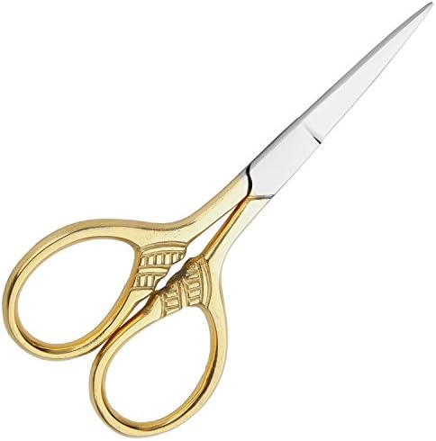 Gold Embroidery Scissors With Organza Pouch | Golden Handle Vintage European Design | Best for Needlepoint Sewing Quilting and Cross Stitch Designs | Pretty and Classy Desk Scissors | Gold Wings