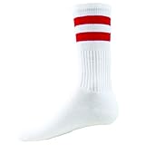 Red Lion Doo Wop Classic Two Stripe Crew Socks ( White / Red - Small )