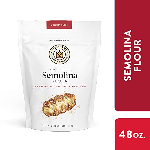 KING ARTHUR PREMIUM SEMOLINA FLOUR: COARSE GROUND, HIGH PROTEIN DURUM WHEAT FOR PERFECT PASTA, PIZZA, AND BREAD MAKING – KOSHER, 3 LBS RESEALABLE BAG, USA-GROWN WHEAT, VERSATILE BAKING INGREDIENT