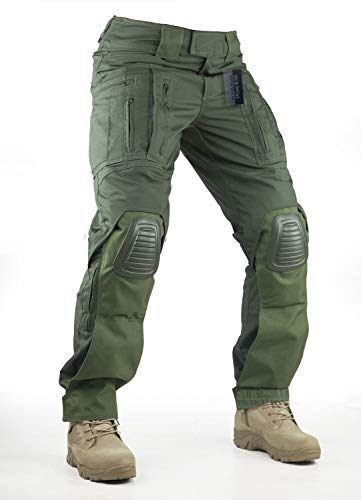 Survival Tactical Gear Pants with Knee Pads Hunting Paintball Airsoft BDU Military Camo Combat Trousers for Men (Ranger Green, L)