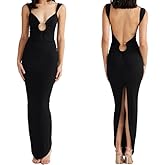 Women Sexy Backless Dress V Neck Sleeveless Bodycon Backless High Slit Maxi Long Party Cocktail Wedding Dress