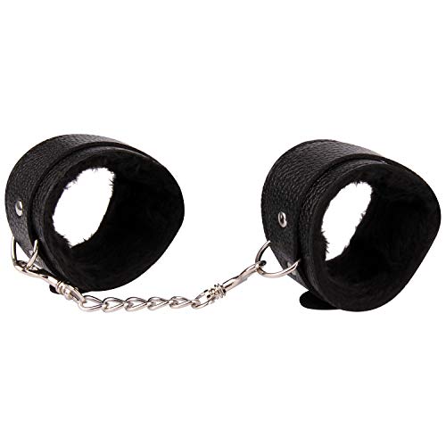 Handcuff, Lichee Pattern Handcuff, Durable Leather Adjustable Handcuff, Multifunctional Handcuff, Super Soft Fur Handcuff (Black)
