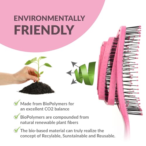 marQus Organic Hair Brush without Pulling with Unique Double Spiral Spring and More Bristles for Optimal Pressure Distribution and Care, Detangling Brush for All Hair Types, Pack of 1, Pink