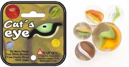 Mega Marbles - CAT'S EYE TRI-COLOR MARBLES NET (1 Shooter Marble & 24 Player Marbles)