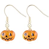 Reffeer Solid 925 Sterling Silver Halloween Pumpkin Drop Earrings for Women Teens Tiny Pumpkin Drop Earrings Hook Studs