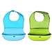 BOGZON Silicone Baby Bibs With Comfort & Fit Fabric Neck, Infant Drool Burp Cloths, Easy to Roll Up, Set of 2 ( Green & Blue )